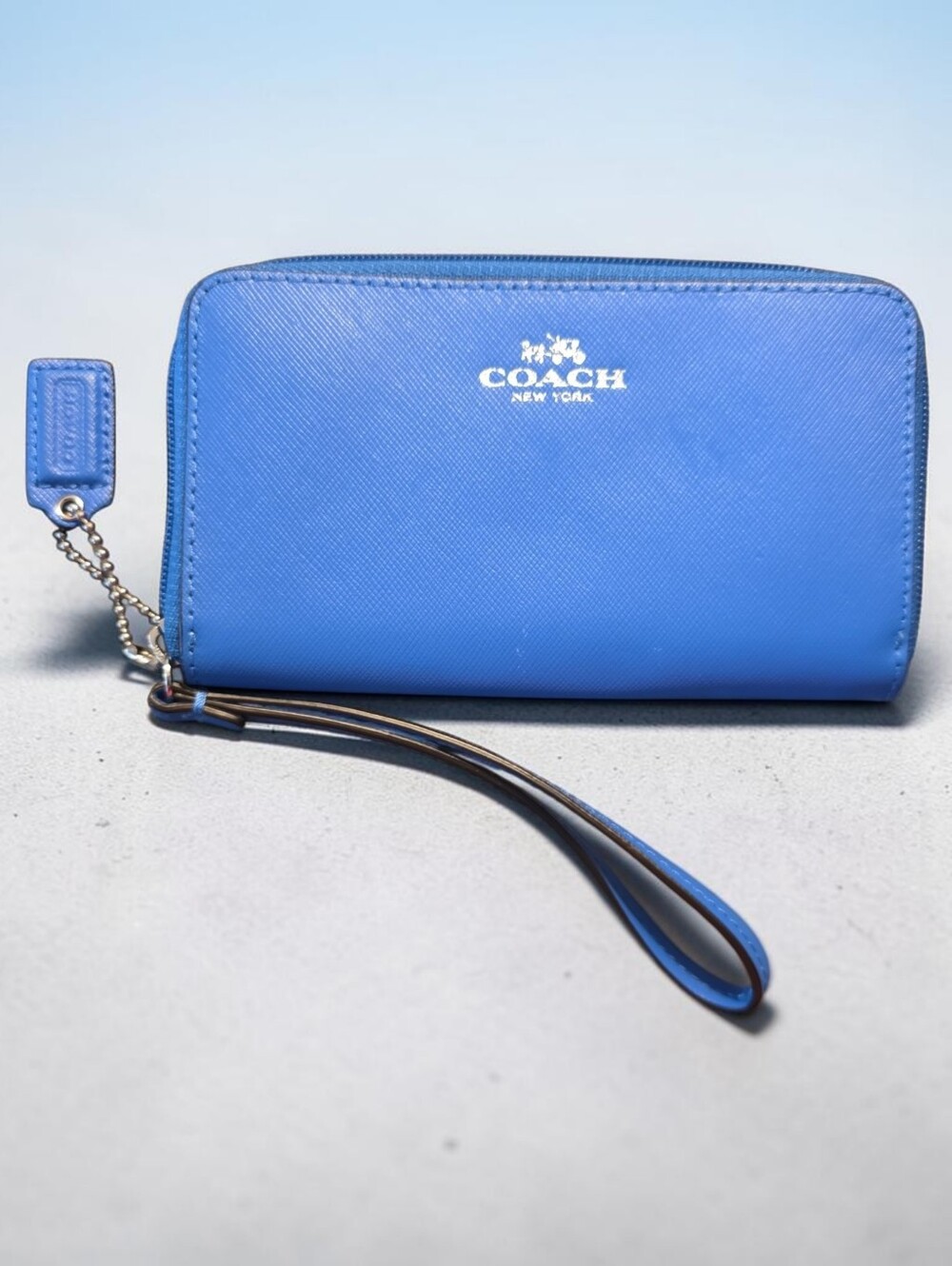 EUC Coach Royal Blue Saffiano Zip Wristlet
